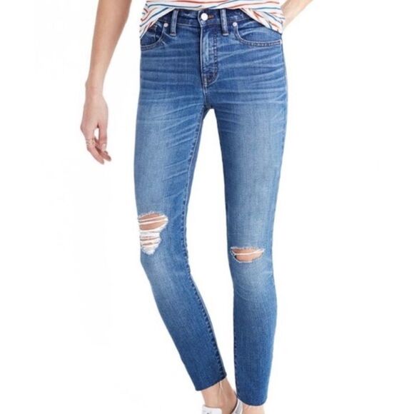Madewell Raw Hem Distressed 9" High-Rise Skinny Stretch Jeans Medium Wash 27 - Picture 5 of 16